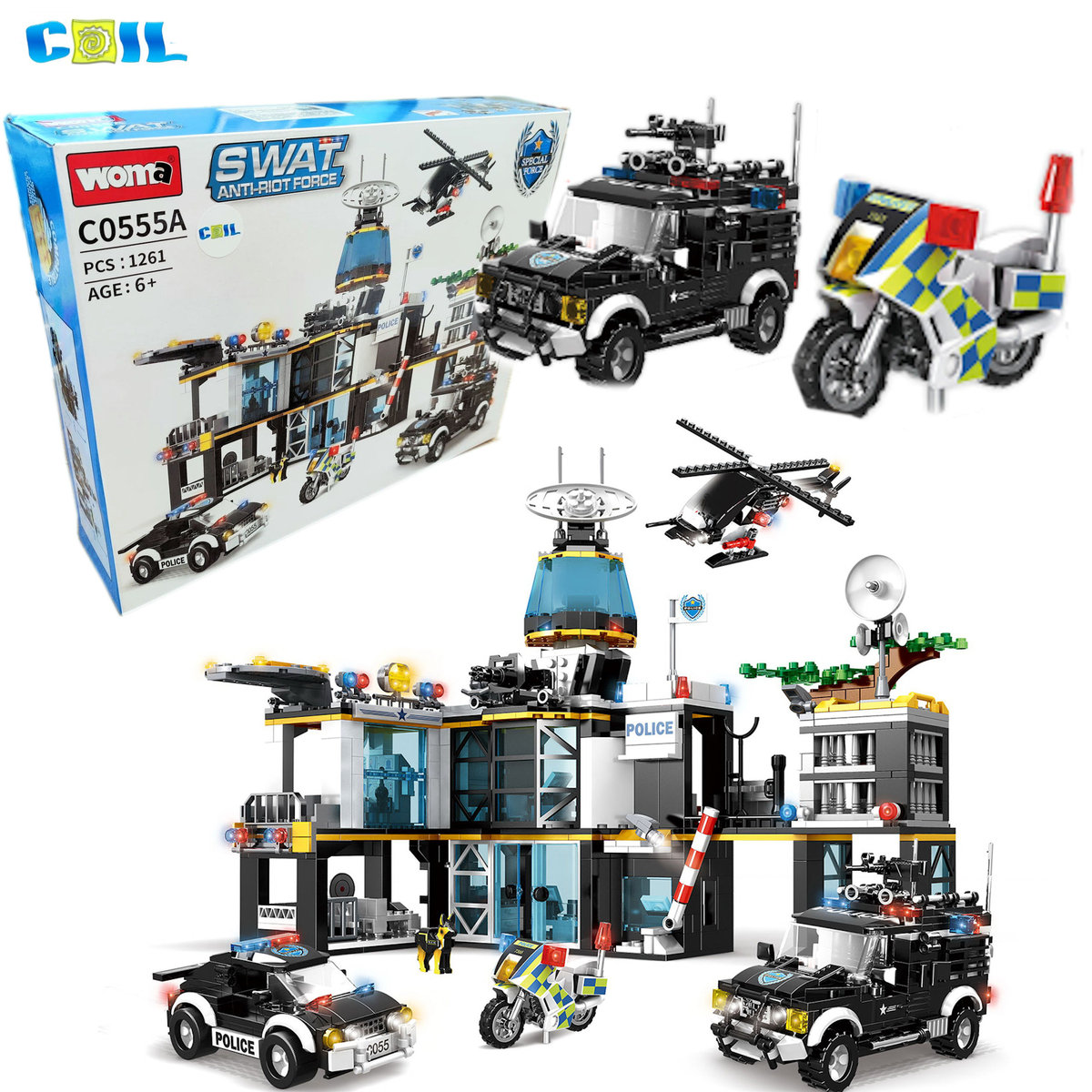 COIL Klocki konstrukcyjne zestaw mega 1261 elementów policja samochód komisariat + pojazdy