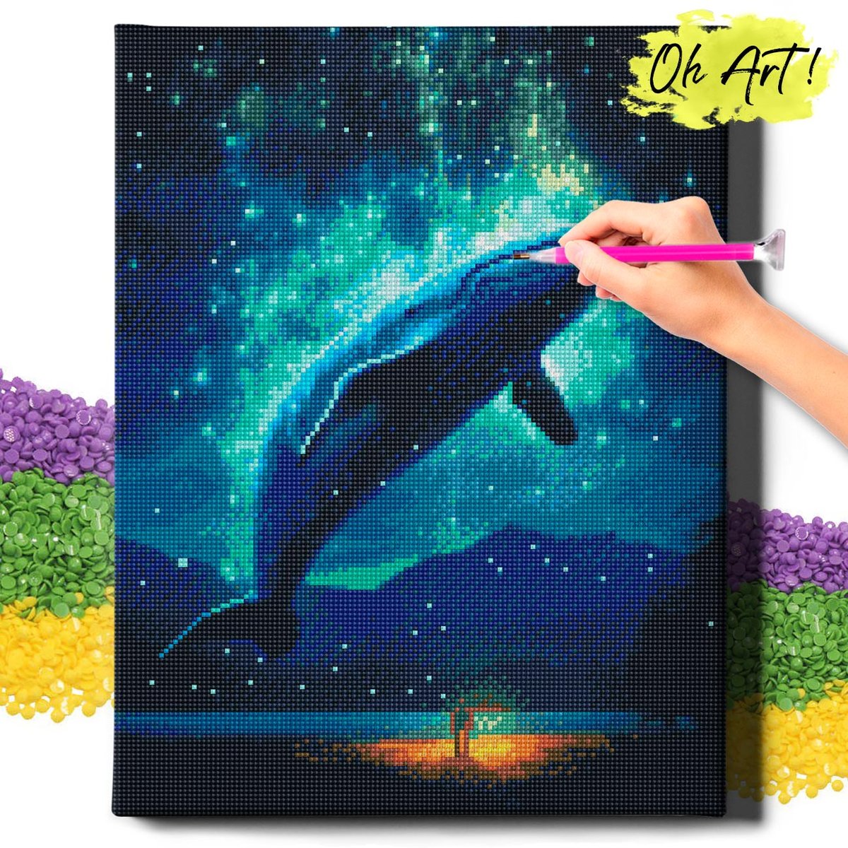 DIAMOND PAINTING 5D z RAMĄ Wieloryb Haft Diamentowy Duży Niebieski wieloryb Mozaika 40x50 cm