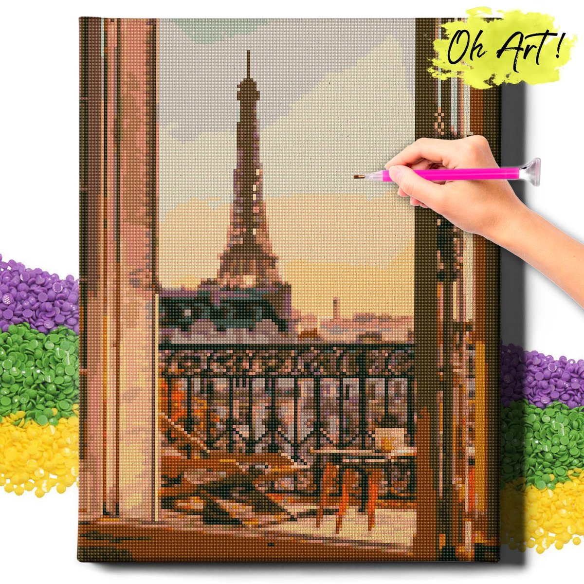 DIAMOND PAINTING 5D z RAMĄ Paryż Haft Diamentowy Duży Widok na wieżę Eiffla Mozaika 40x50 cm