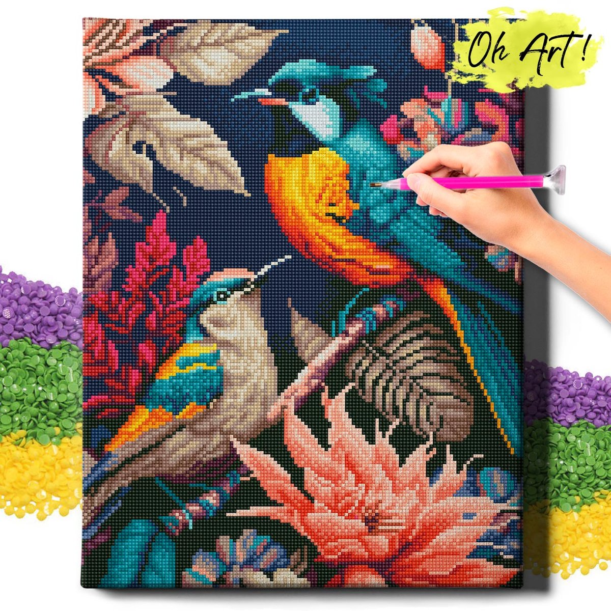 DIAMOND PAINTING 5D z RAMĄ Ptaki Haft Diamentowy Duży Ptaki na galęzi Mozaika 40x50 cm