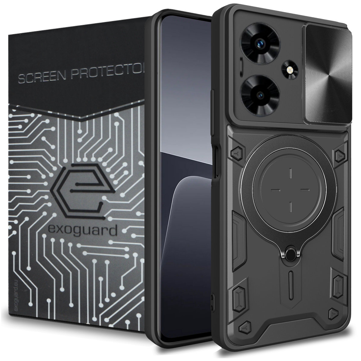 Etui Exoguard Ringshield + Szkło - Infinix Hot 30 - Pancerne Case Obudowa Futerał Ring