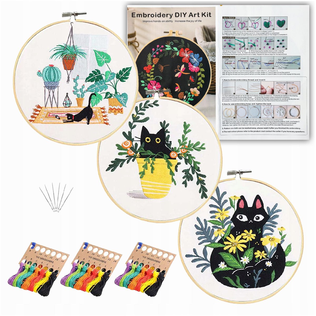 Zestaw 3 Gotowych Wzorów Do Wyszywania Haftowania + Akcesoria Diy