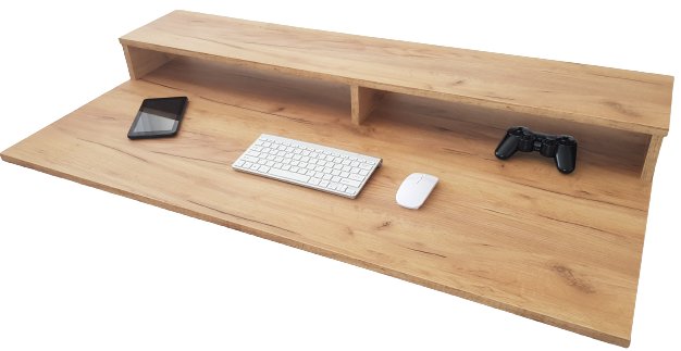 Blat do Biurka 138cm x 70 cm Dąb Craft Złoty + podstawa 2 monitory