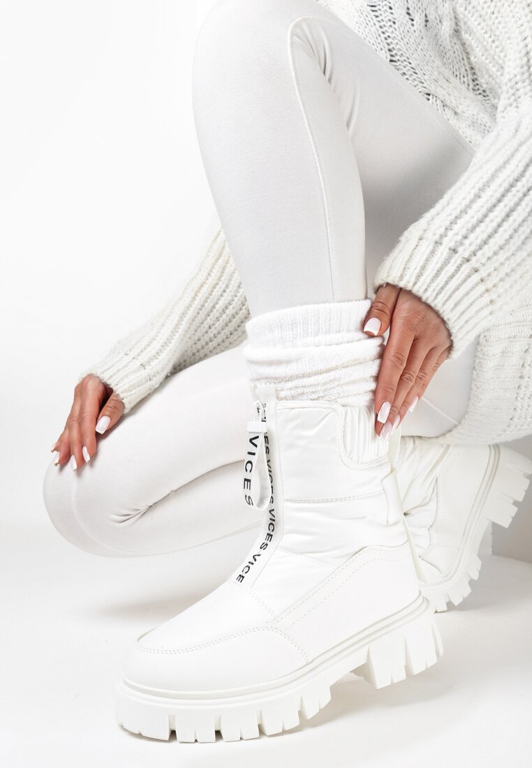 Białe Śniegowce na Grubej Podeszwie z Suwakiem Cresandi