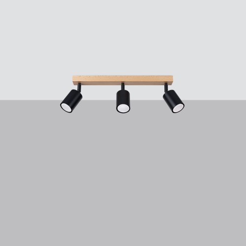Verdo lampa sufitowa (spot) 3xGU10 czarny/jasne drewno SL.1293