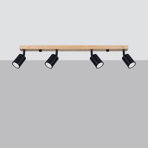 Verdo lampa sufitowa (spot) 4xGU10 czarny/jasne drewno SL.1294