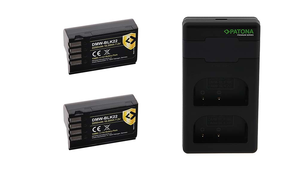 2x Akumulator PATONA PROTECT PANASONIC DMW-BLK22 + PATONA Premium Twin Performance Ładowarka PD do Panasonic DMW-BLF19 z kablem USB-C