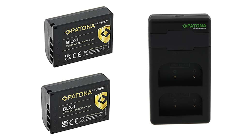 2x PATONA Akumulator Protect Olympus BLX-1 OM-1 + PATONA Premium Twin Performance Ładowarka PD do Olympus BLX-1 z kablem USB-C