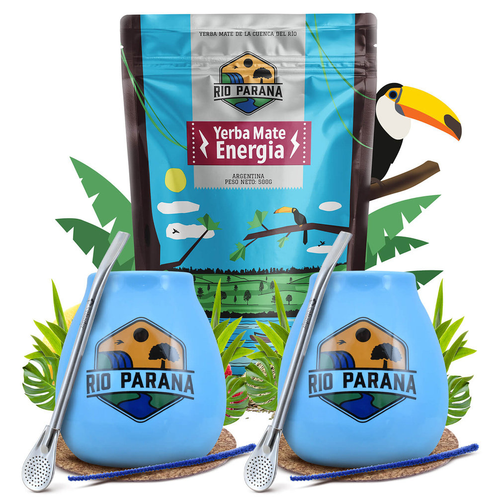 Zestaw STARTOWY Yerba Mate Rio Parana Energia tykwa bombilla 2x500g 1kg DLA DWOJGA