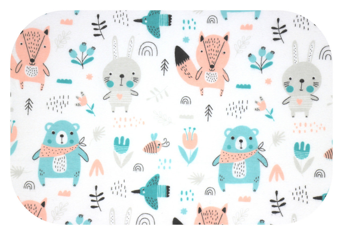 Pielucha flanelowa 75x75 biała łososiowa turkusowa szara leśne zwierzątka