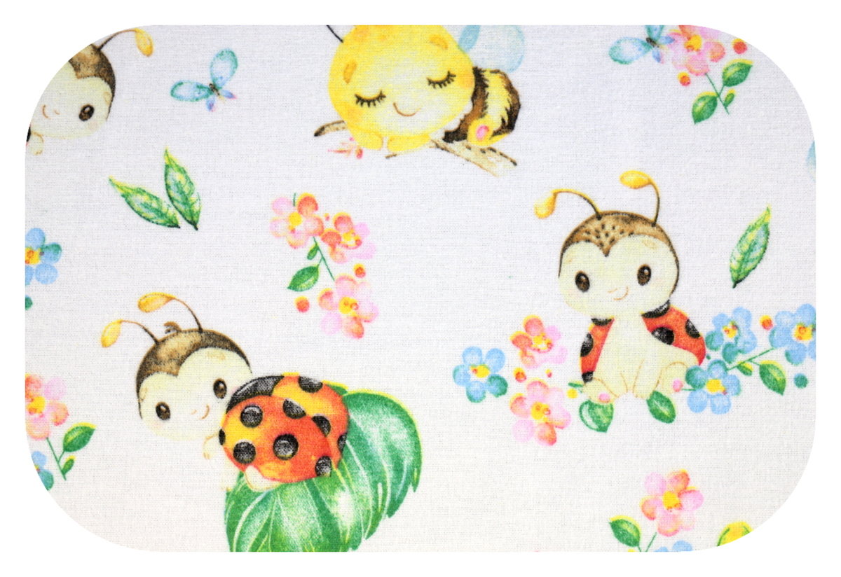 Pielucha flanelowa 75x75 biała wielokolorowa bajkowe owady