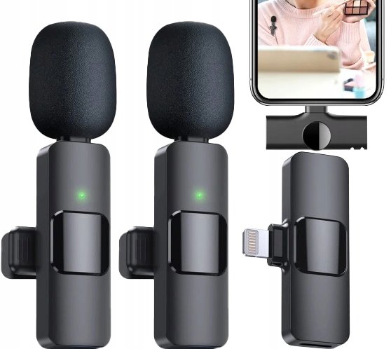 BEZPRZEWODOWY MIKROFON KRAWATOWY LIGHTNING IOS STREAMING LIVE VLOG