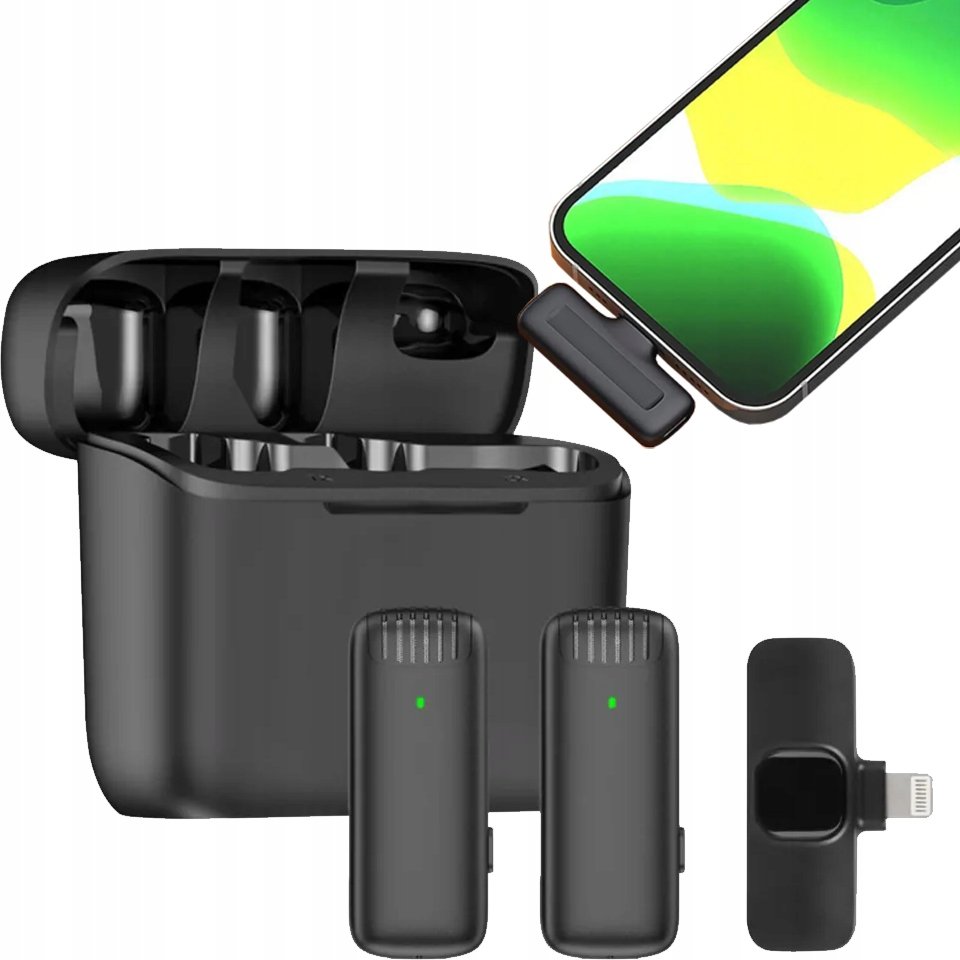 BEZPRZEWODOWY MIKROFON KRAWATOWY LIGHTNING IOS STREAMING LIVE VLOG