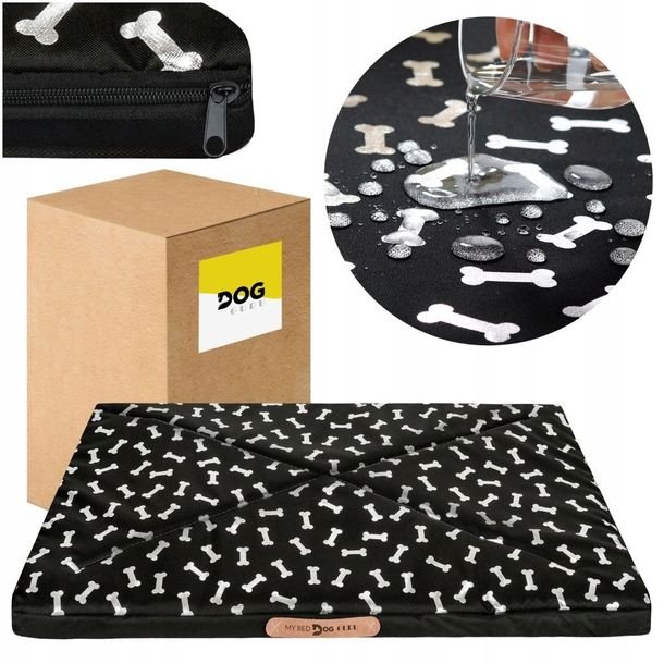 Legowisko Dla Psa 120X70X5 Cm Wodoodporne Duże Xxl Materac Z Zamkiem - Czarny + Srebrne Kostki