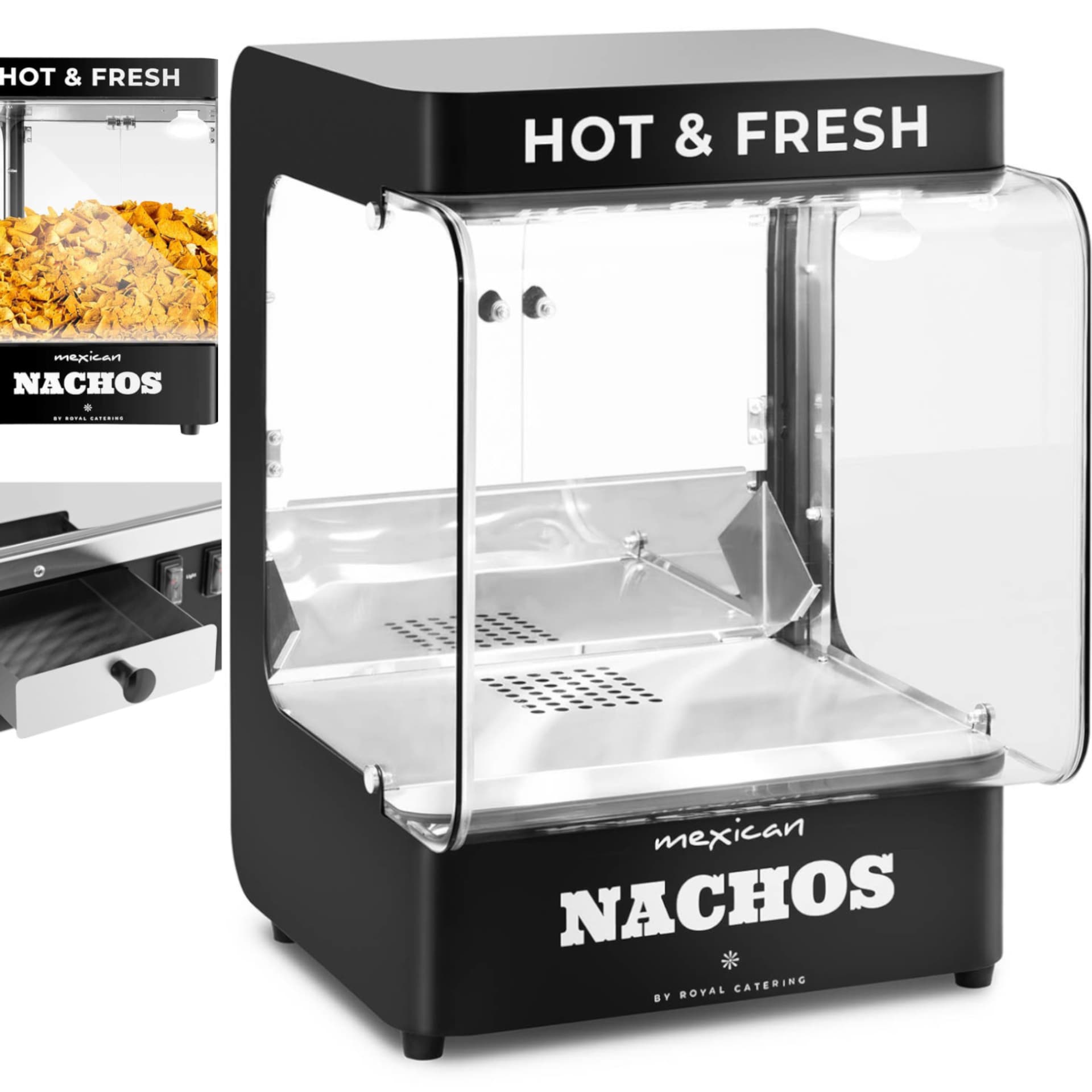 Podgrzewacz do nachos - modern design - 99 l - 50-60°C - czarny - Royal Catering RCNW-ND01