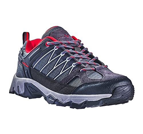 Black Crevice Damskie buty trekkingowe, niskie cięcie, wodoodporne buty trekkingowe, wysokiej jakości sportowe buty outdoorowe, wyściełane buty trekkingowe z doskonałą amortyzacją, czarny, czerwony,