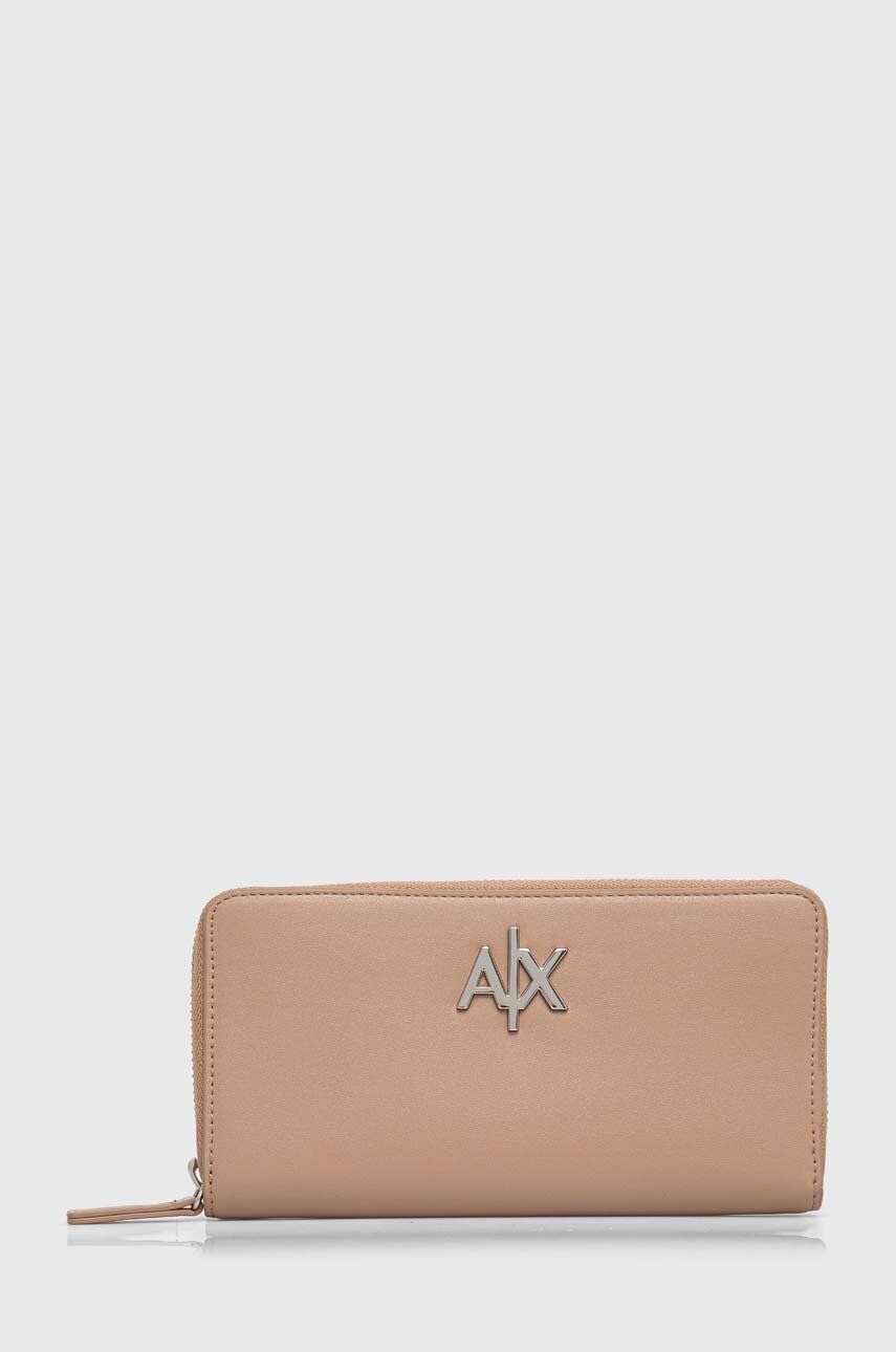 Armani Exchange portfel damski kolor beżowy
