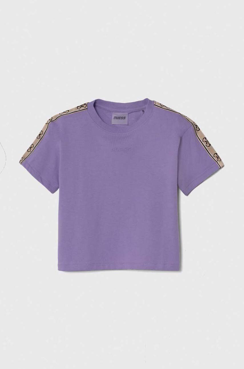 Guess t-shirt bawełniany dziecięcy kolor fioletowy