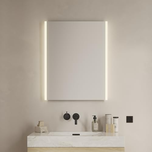Loevschall Lago kwadratowe lustro łazienkowe z oświetleniem LED, z włącznikiem dotykowym, 60 x 75 cm, regulowane lustro łazienkowe z oświetleniem