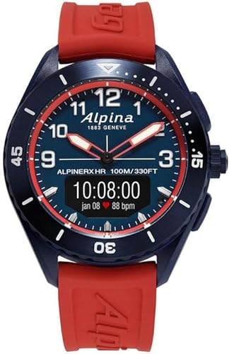 Alpina Męski analogowy cyfrowy zegarek kwarcowy z gumową bransoletką AL-284LNRW5NAQ6, czerwony, Pasek