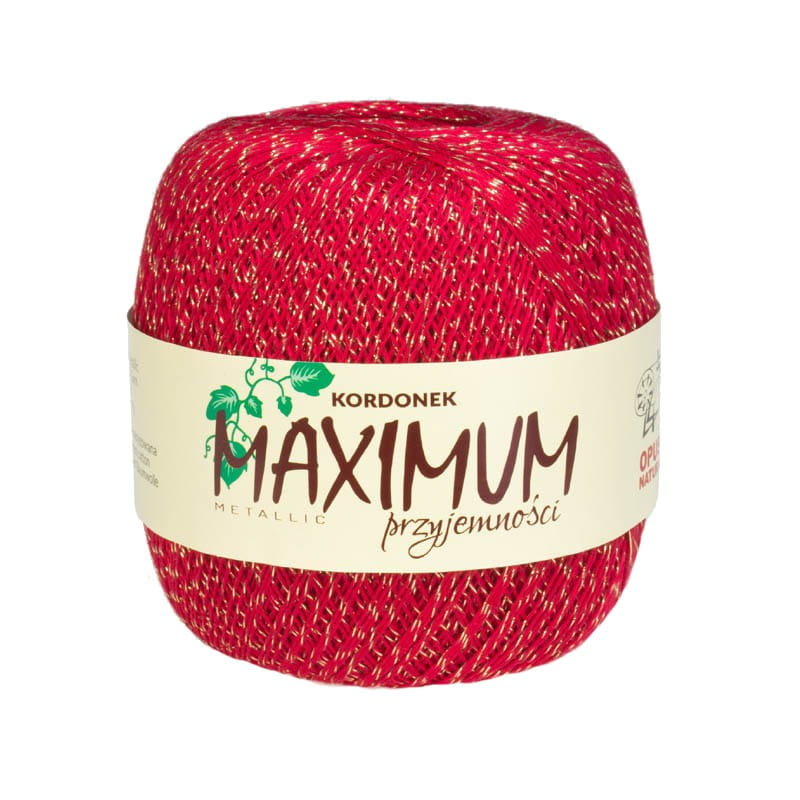 Kordonek Opus Natura Maximum Metallic Nr 1554 Czerwony Ze Złotą Nitką, 100G