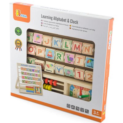 Viga Toys Drewniana Tablica Edukacyjna Alfabet Liczydło Zegar Viga Toys 50033