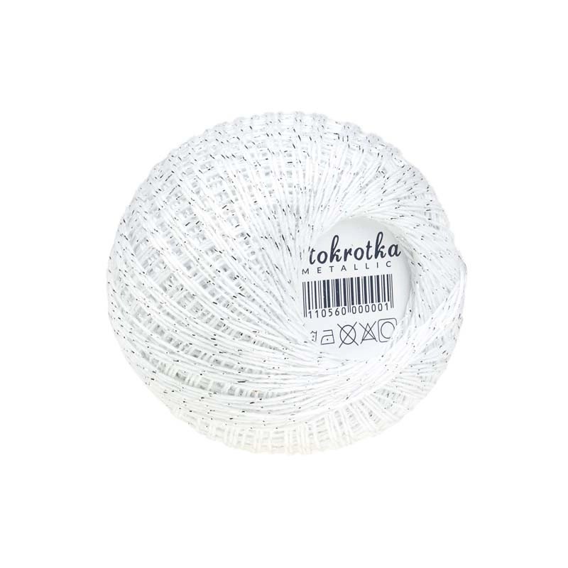 Kordonek Stokrotka Biały Ze Srebrną Nitką Metallic, 200M 30G 100% Bawełna