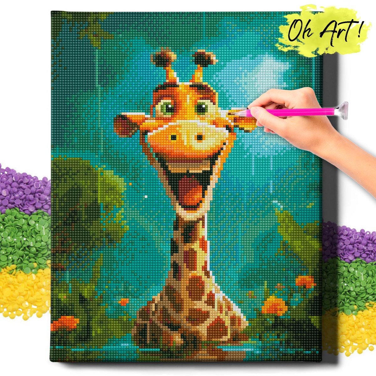 DIAMOND PAINTING 5D z RAMĄ Uśmiech żyrafy Haft Diamentowy 30x40 Mozaika Zwierzęta Dla dzieci Oh Art!