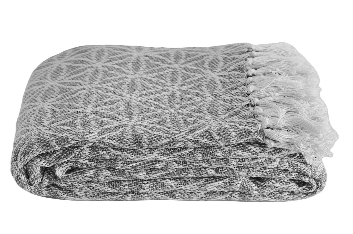 Piękny koc pled 150x200 hand-made boho 100% bawełna szary