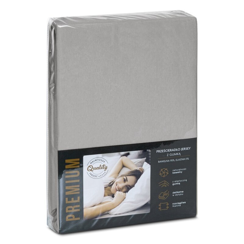 Prześcieradło jersey z gumką 180x200 sebrne na wysoki materac 30 cm 190 g/m2