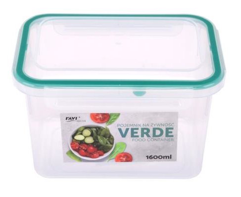 Pojemnik Prostokątny Do Przechowywania Żywności 1600 Ml 1,6 L Verde Hermetyczny Wysoki Szczelny Z Uszczelką 4 Klipsy