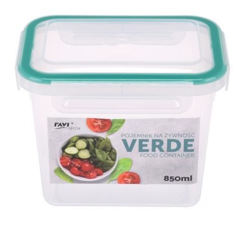 Pojemnik Prostokątny Do Przechowywania Żywności 850 Ml 0,85 L Verde Hermetyczny Wysoki Szczelny Z Uszczelką 4 Klipsy
