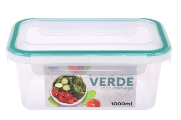 Pojemnik Prostokątny Do Przechowywania Żywności 1000 Ml 1,0 L Verde Hermetyczny Wysoki Szczelny Z Uszczelką 4 Klipsy