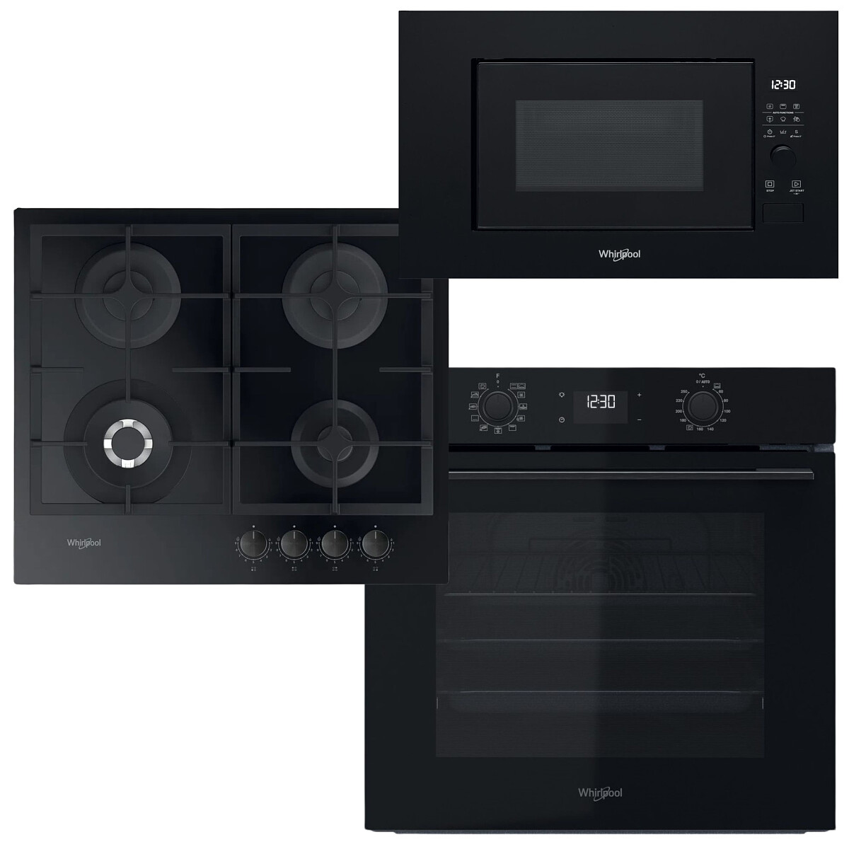 Zestaw AGD do zabudowy Whirlpool Piekarnik OMSK 58CU1B + Płyta gazowa AKTL 629NB1 + Kuchenka mikrofalowa WMF 200 GNB