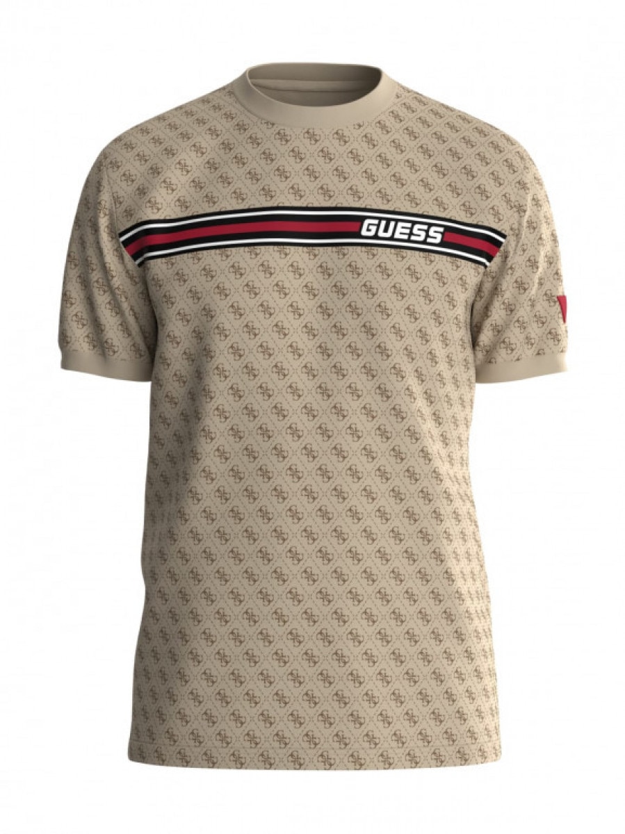 Męski t-shirt z nadrukiem Guess Jamey T-shirt - beżowy - GUESS