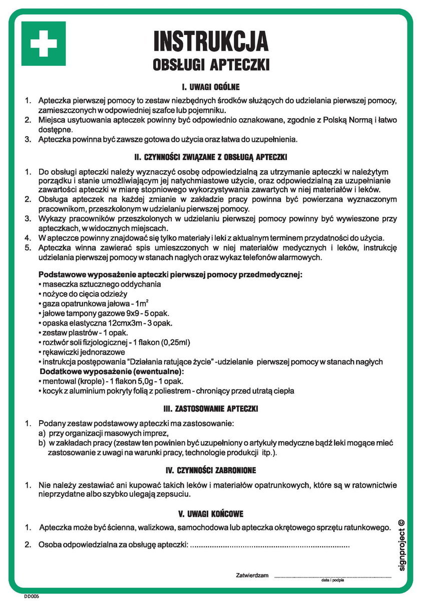 Instrukcja Obsługi Apteczki 250X350 - Płyta Signproject Dd005_245X350_Hn 5904937010246
