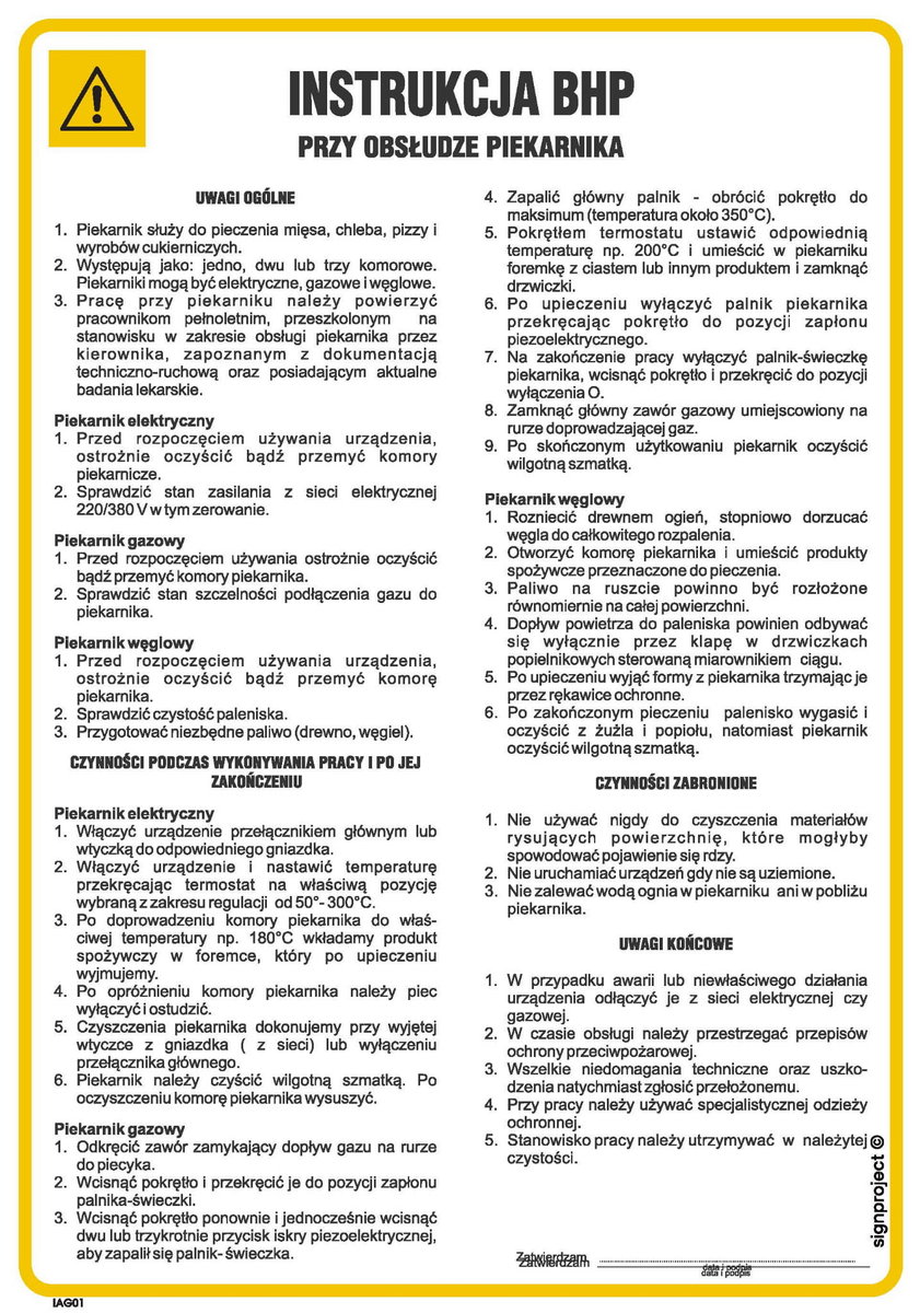 Instrukcja Bhp Przy Obsłudze Piekarnika  240X350 Signproject Iag01_245X350_Hn 5904937349988