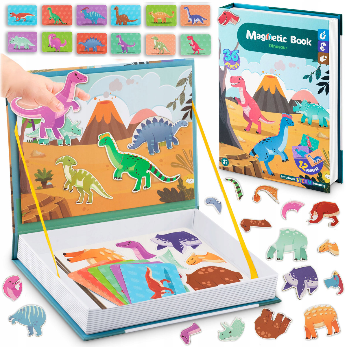 Ricokids, Książka magnetyczna edukacyjna pudełko puzzle układanka Dinozaury