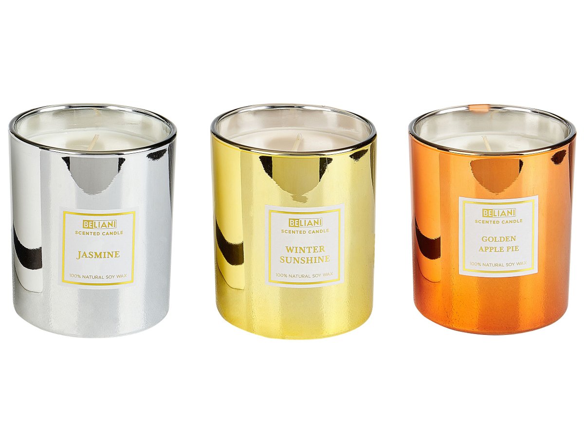 3 świece zapachowe sojowe szarlotka/ jaśmin/ zimowe słońce METALLIC GLAMOUR