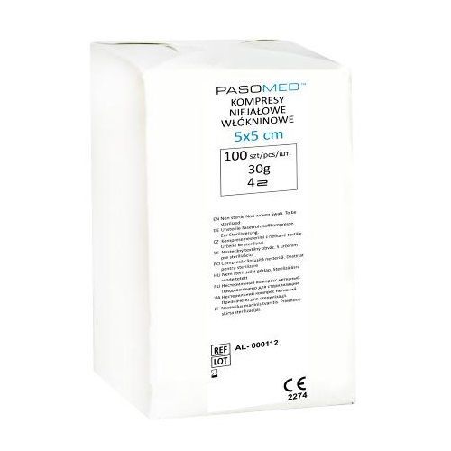 PASOMED Kompresy włókninowe niejałowe 30G 4 warstwy 5cm x 5cm, 100 sztuk