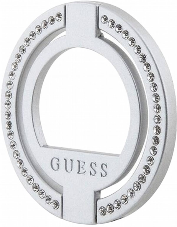 Uchwyt-pierścień na smartfon Guess Ring Stand MagSafe GUMRSALDGS Rhinestone Srebrny (3666339170387)