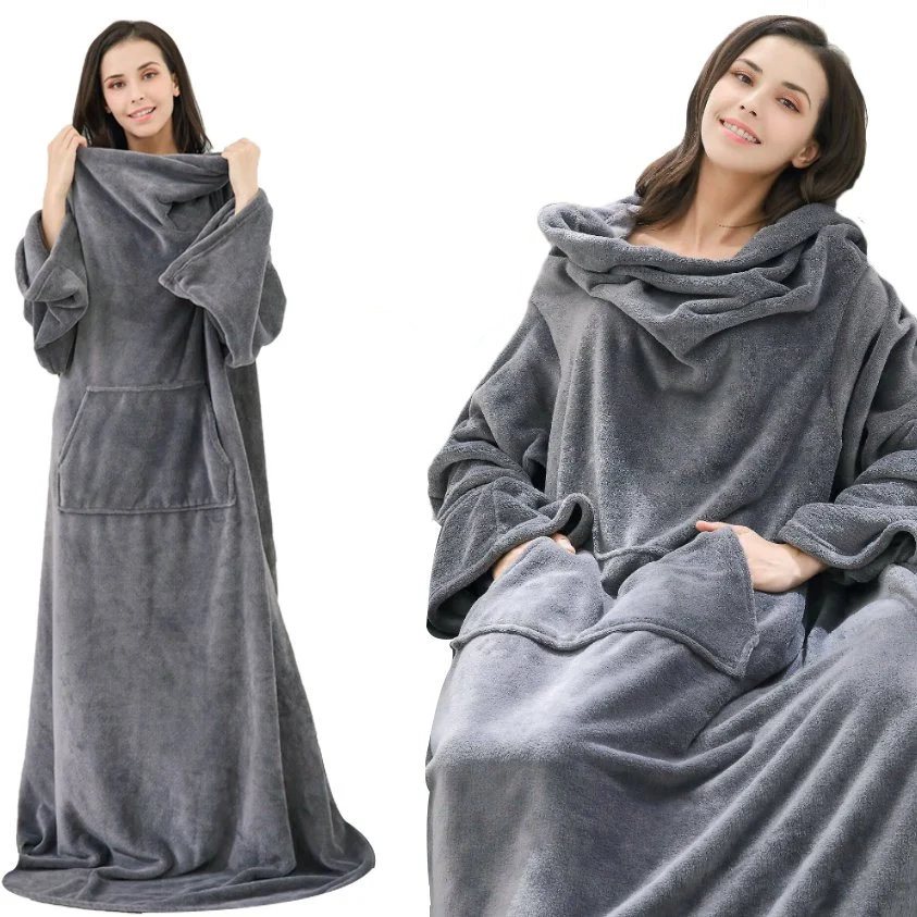 Ciepła Bluza Koc Oversize Kocobluza 2W1 Xxl Czarna Gruba Futrzak Kaptur