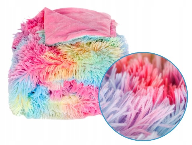 Premium Miękki Koc 130X170 Tęczowe Futerko + Polar