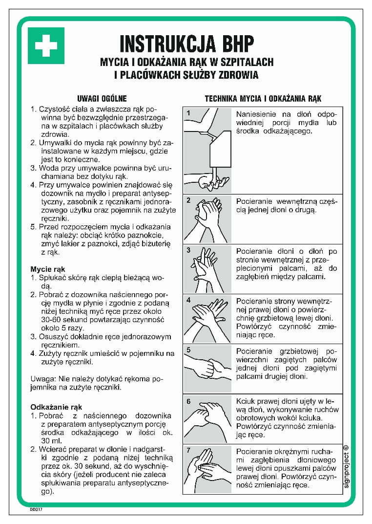 Dd017 Instrukcja Bhp Mycia I Odkażania Rąk W Szpitalach I Placówkach Służby Zdrowia - 24,5 X 35 Cm, Hn - Płyta Td-Flex 0,4Mm Libres Polska Sp