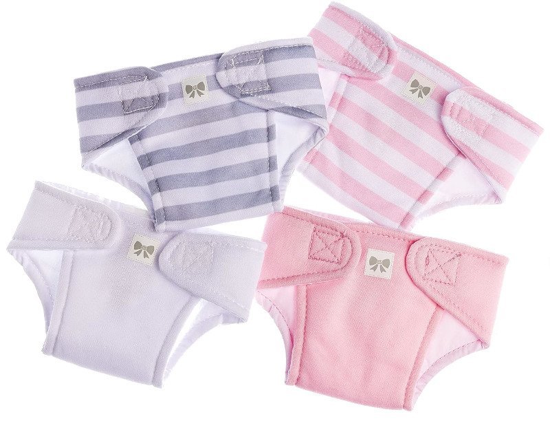 Pieluszki dla lalek, zestaw 4, różowe, zapinane na rzep - Berenguer 81003