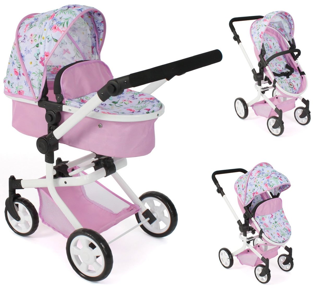 Bayer Chic 595 53 - Wózek dla lalki Kombi MIKA - Różowy, w kwiatki
