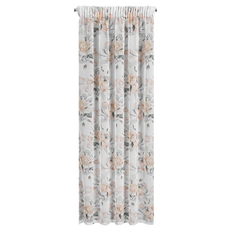Zasłona 140x270 Ellie z motywem kwiatowym kremowa gotowa na taśmie Z10