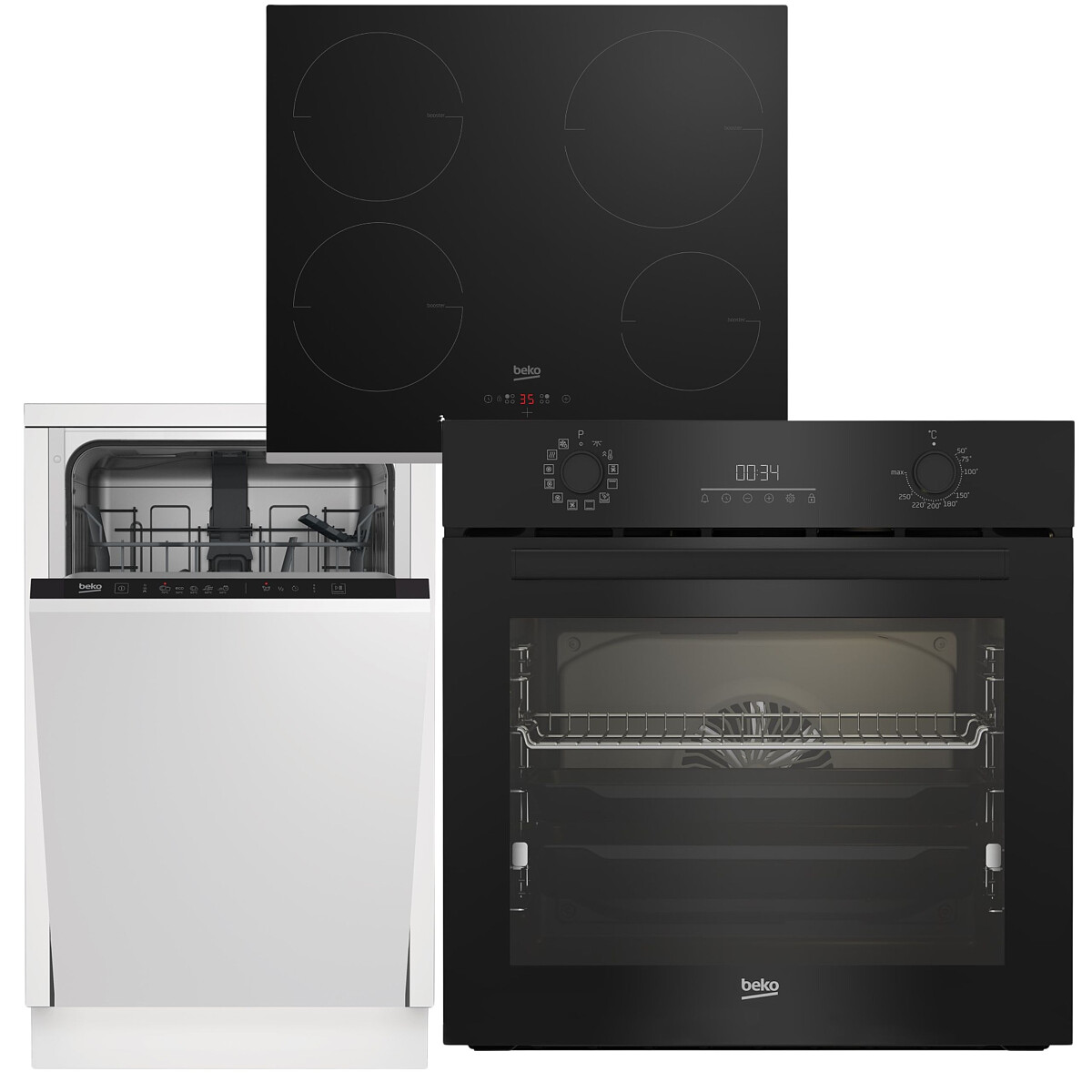 Zestaw AGD do zabudowy Beko Piekarnik BBIR 17300BCS+ Płyta HII 64402MTX+ Zmywarka DIS 35025 45 cm