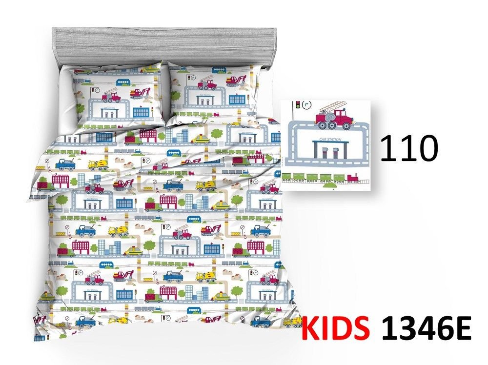 Poszewka bawełniana 40x40 transport pociąg straż pożarna koparka taxi obustronna