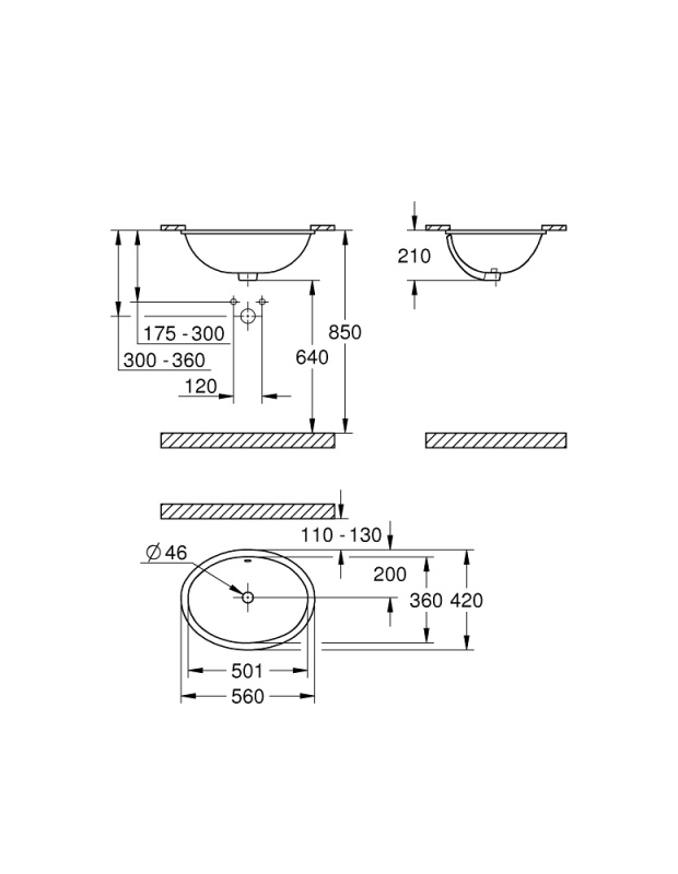 Grohe Bau Ceramic umywalka podblatowa 55 cm biała 39423000